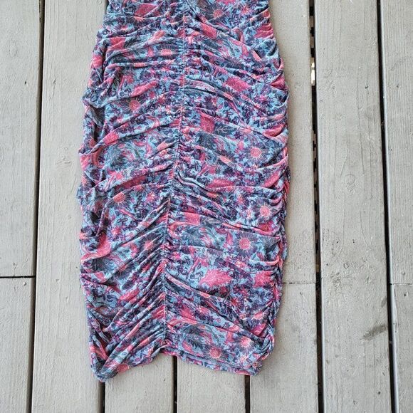 House of Harlow 1960 Bodycon Midi Dress Sleeveless Floral Pattern Ruched Pink XL - Picture 3 of 5